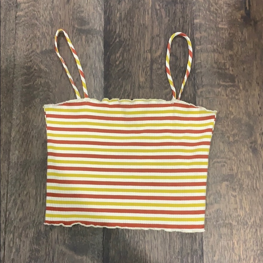 Yellow and Red Striped Crop Top from Tillys